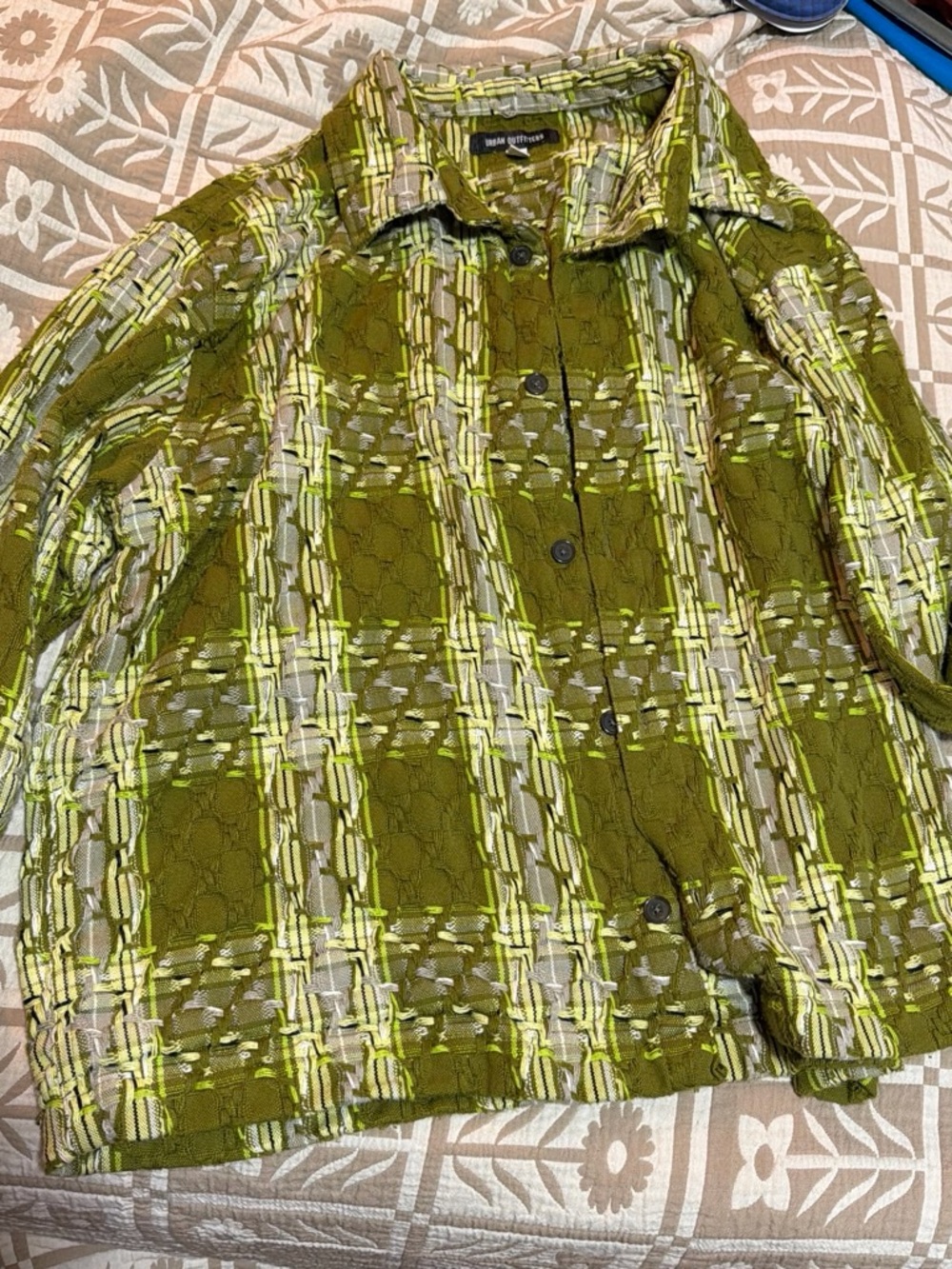 Urban Outfitters Olive Green Patterned Button-Up Jacket